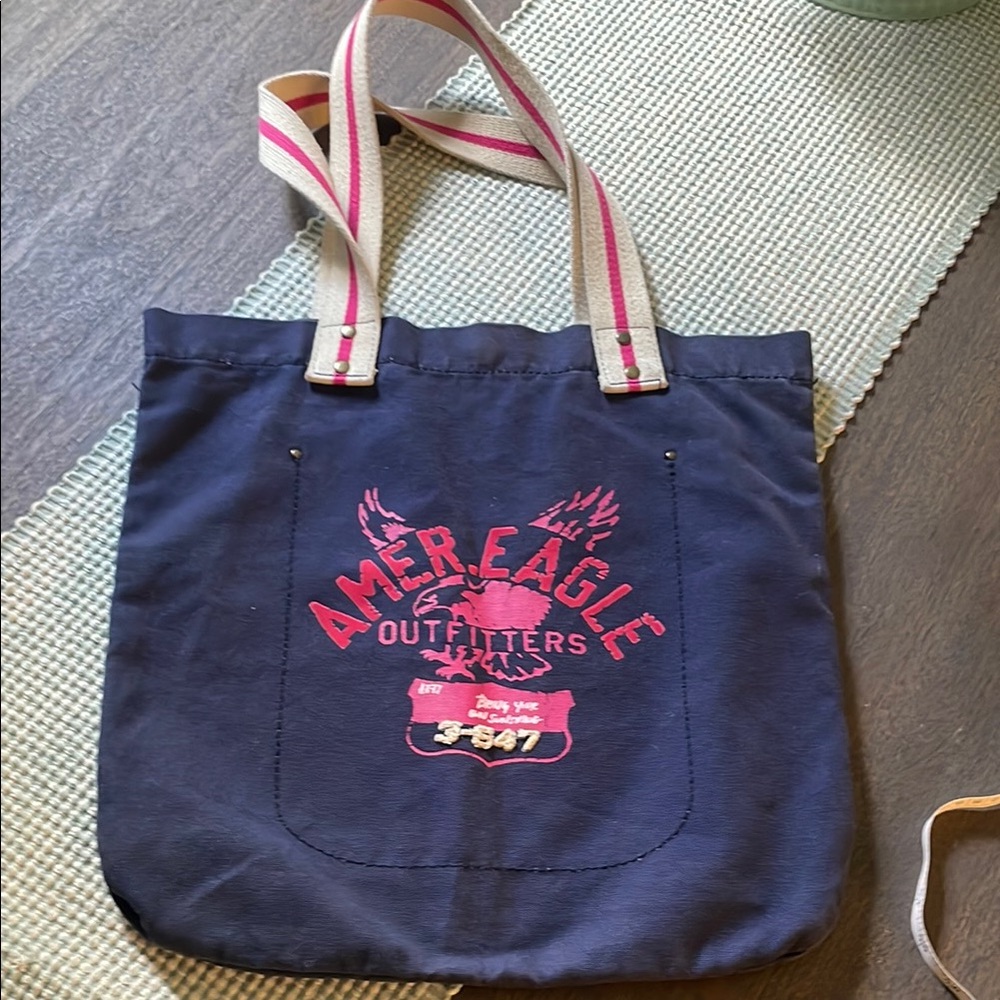 American Eagle Outfitters Blue and Pink Canvas Tote